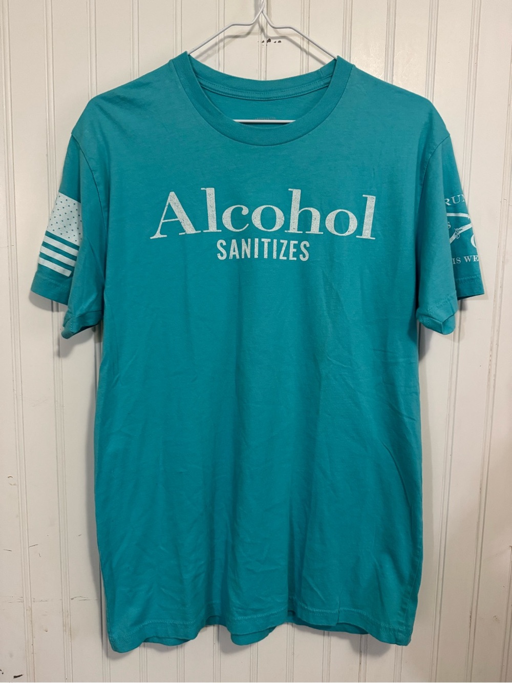 Grunt Style Teal 'Alcohol Sanitizes' Graphic Tee